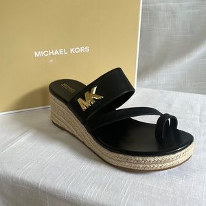 Michael Kors black Women's Sidney Mid Wedge Espadrille Sandals